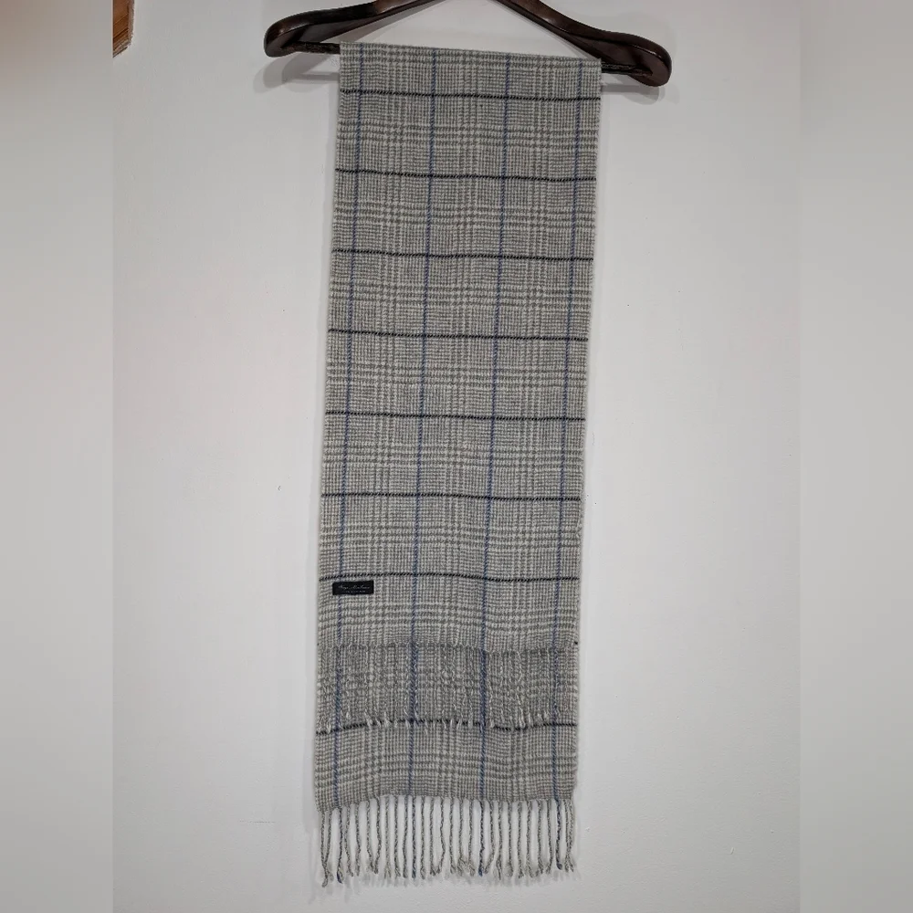 Enzo Mantovani Gray Blue Unisex 100% Cashmere Plaid Scarf
